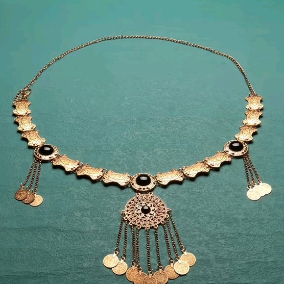 Gold and Black Chain Belt with Medallion Accents - Picture 2 of 3